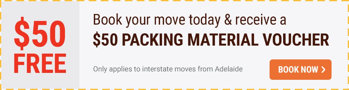 Book your move today and receive a $50 packing material voucher $50 promo banner