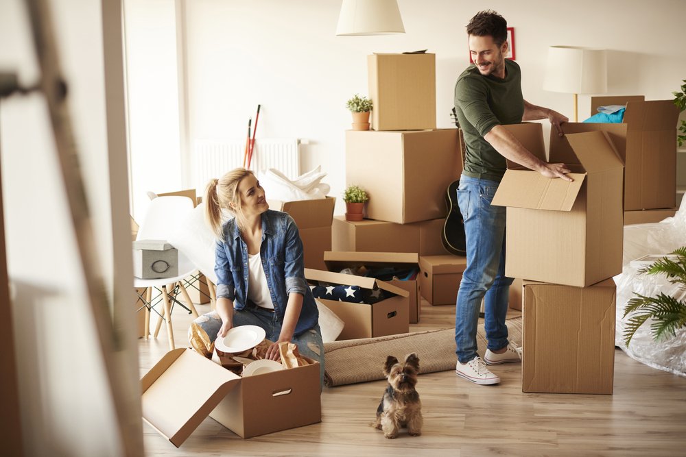 young couple moving home
